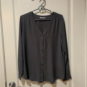 Port Authority Grey Sheer Long Sleeve Blouse sz S